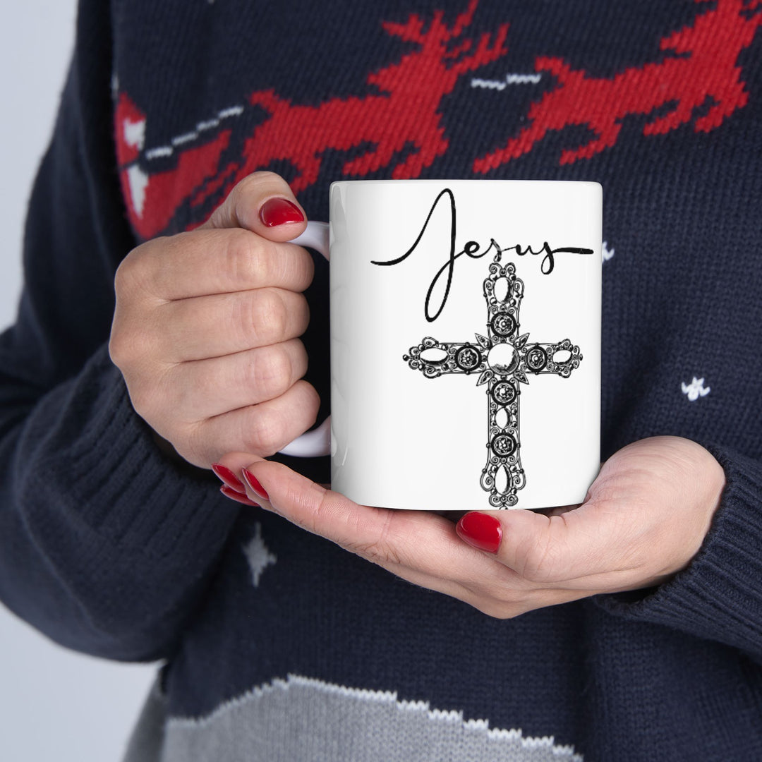 Spiritual Ceramic Mug, Inspirational Coffee Cup, Religious Gift, Cross Design Mug, Faith-Based Drinkware, Perfect for Holidays
