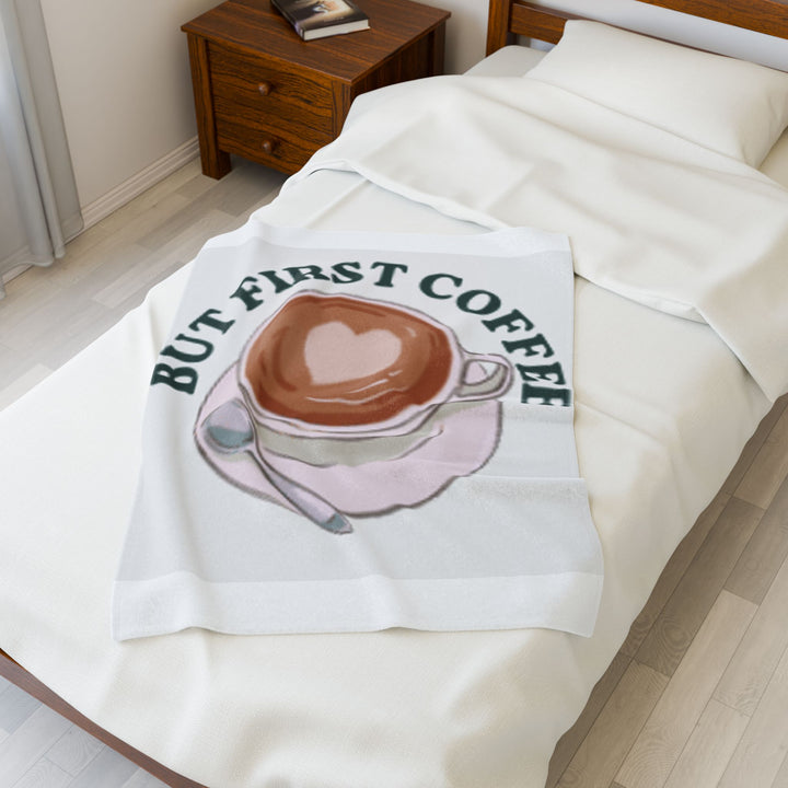 Cozy Coffee Time Velveteen Plush Blanket - Perfect Gift for Coffee Lovers