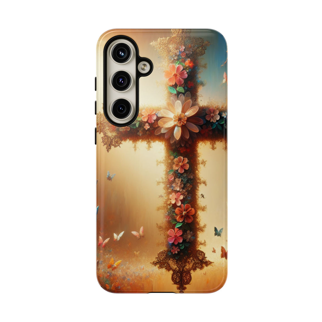 Floral Cross Phone Case, Tough Cases for Christians, Religious Gifts, Cute Floral Accessories, Chic Phone Cover, Spring Vibes