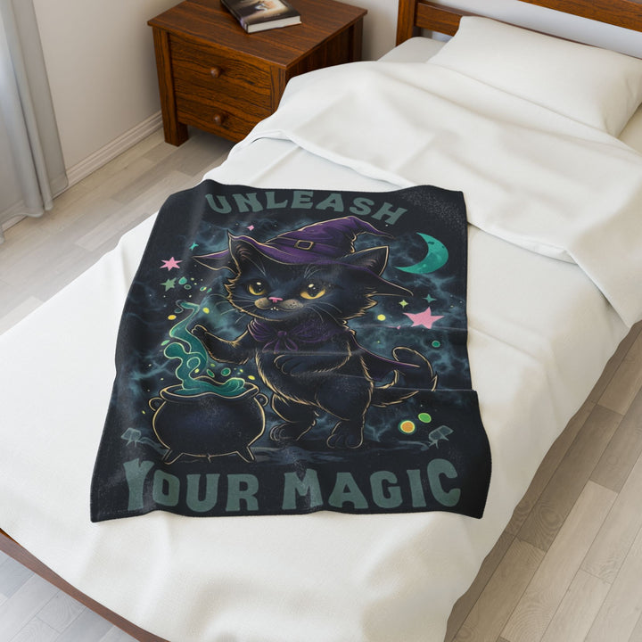 Cozy Halloween Cat Blanket, Unleash Your Magic Throw, Cute Cat Lovers Gift, Enchanting Plush Decor, Perfect for Spooky Season