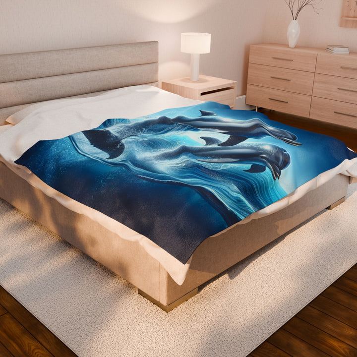 Dolphin Velveteen Plush Blanket - Cozy Ocean Waves Throw for Home Decor & Gifts
