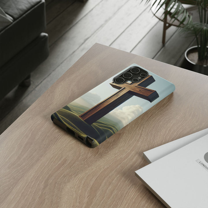 Wooden Cross Phone Case, Inspirational Gift, Christian Decor, Faith-Based Accessory, Unique Tech Gift