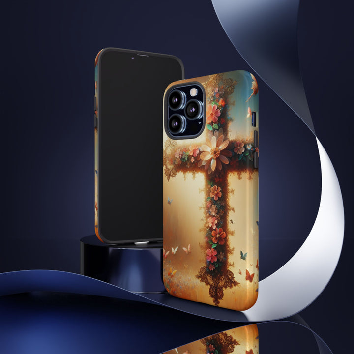 Floral Cross Phone Case, Tough Cases for Christians, Religious Gifts, Cute Floral Accessories, Chic Phone Cover, Spring Vibes