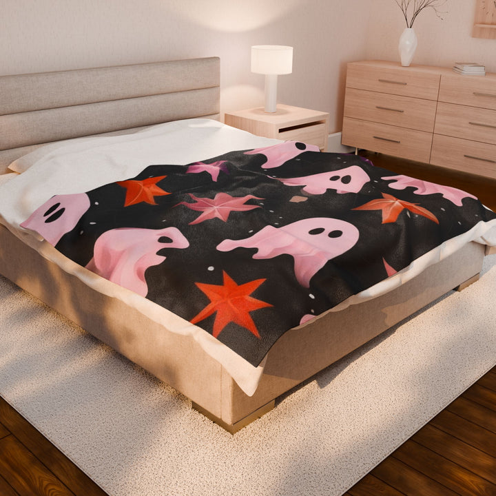Pink Ghost Halloween Blanket - Velveteen Plush