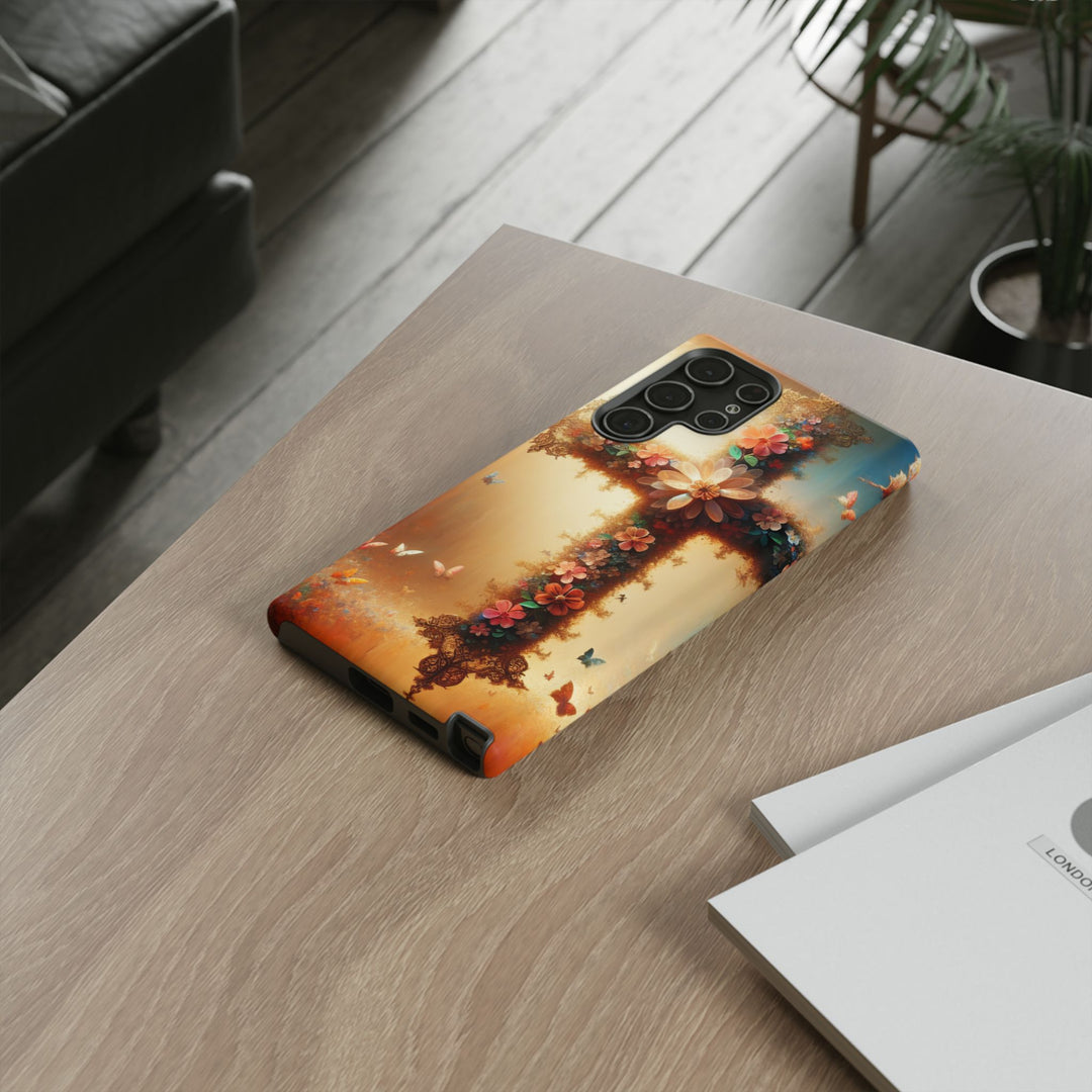 Floral Cross Phone Case, Tough Cases for Christians, Religious Gifts, Cute Floral Accessories, Chic Phone Cover, Spring Vibes