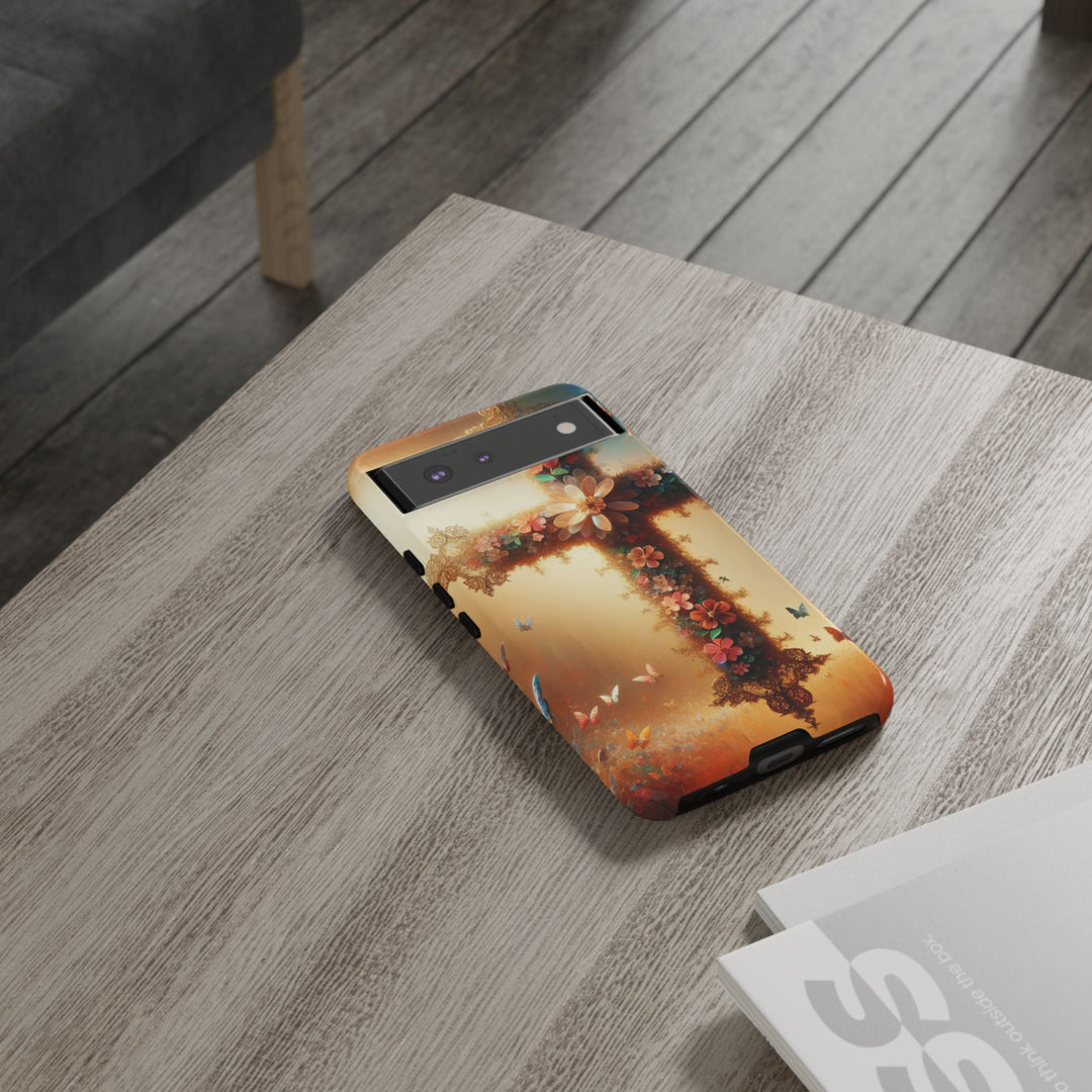 Floral Cross Phone Case, Tough Cases for Christians, Religious Gifts, Cute Floral Accessories, Chic Phone Cover, Spring Vibes