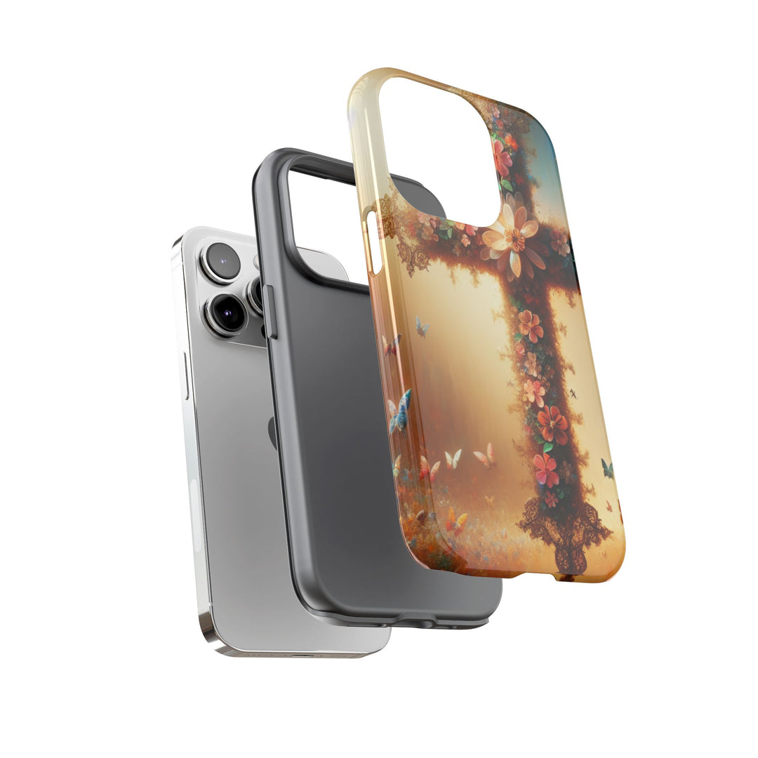 Floral Cross Phone Case, Tough Cases for Christians, Religious Gifts, Cute Floral Accessories, Chic Phone Cover, Spring Vibes