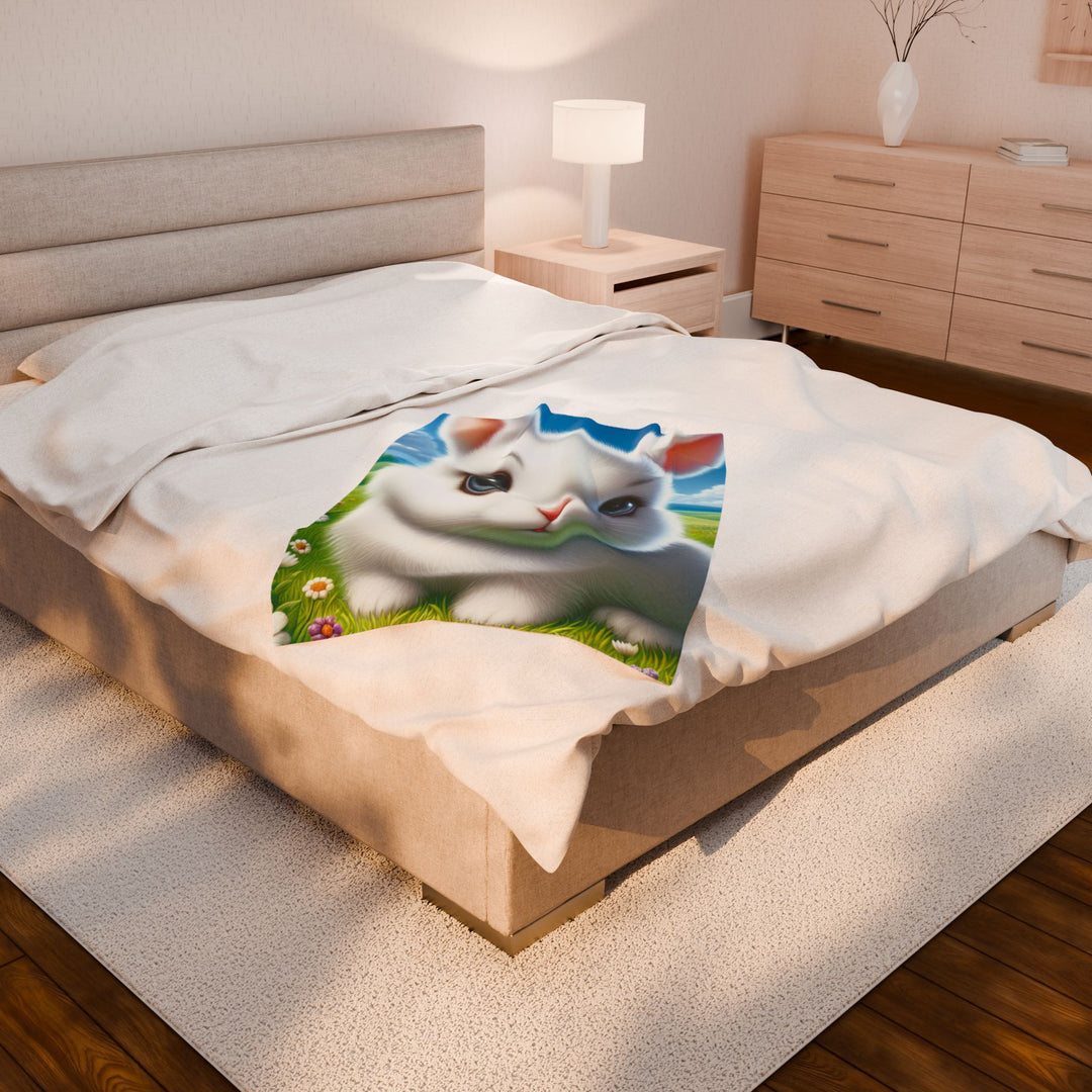 Cute Bunny Velveteen Plush Blanket - Soft & Cozy for Kids and Bunny Lovers
