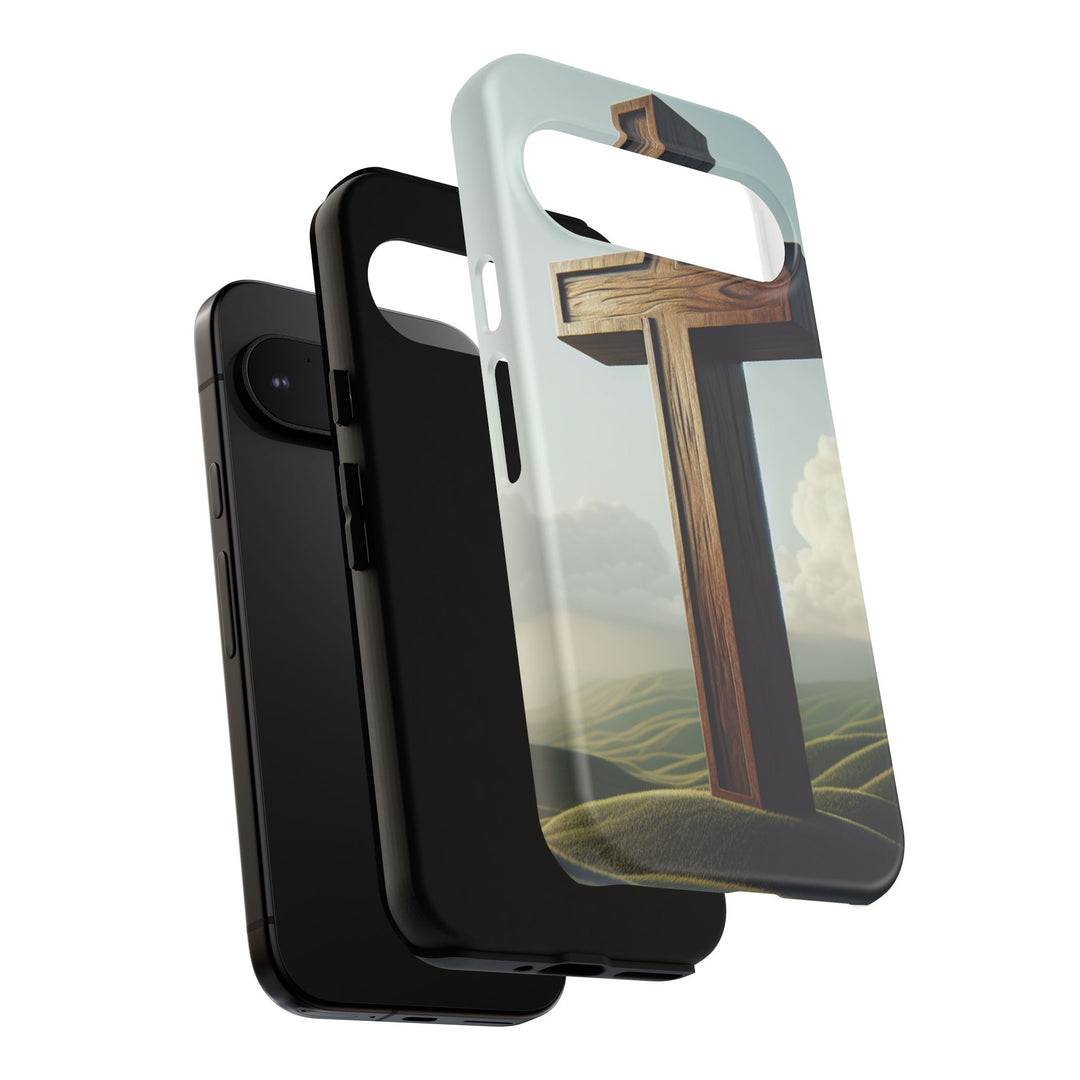 Wooden Cross Phone Case, Inspirational Gift, Christian Decor, Faith-Based Accessory, Unique Tech Gift