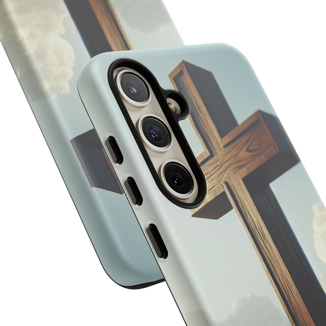 Wooden Cross Phone Case, Inspirational Gift, Christian Decor, Faith-Based Accessory, Unique Tech Gift