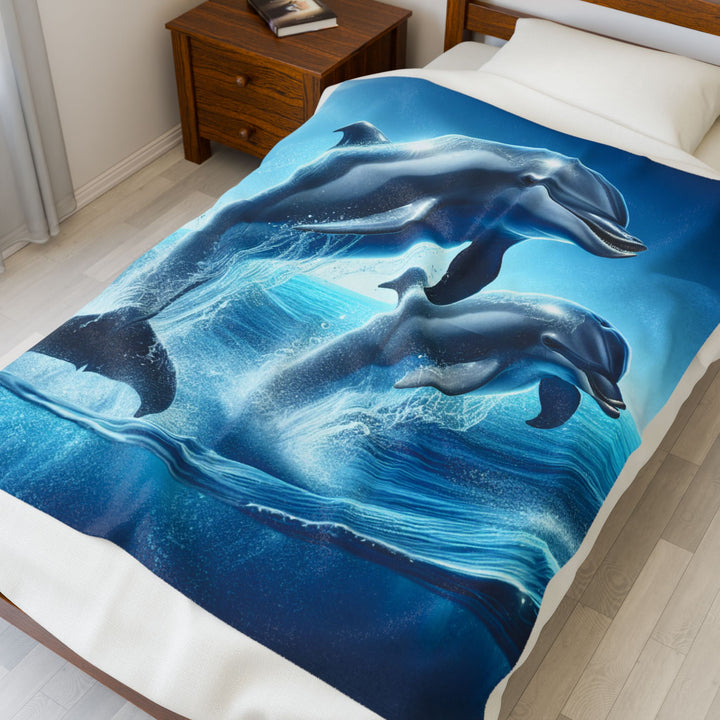 Dolphin Velveteen Plush Blanket - Cozy Ocean Waves Throw for Home Decor & Gifts