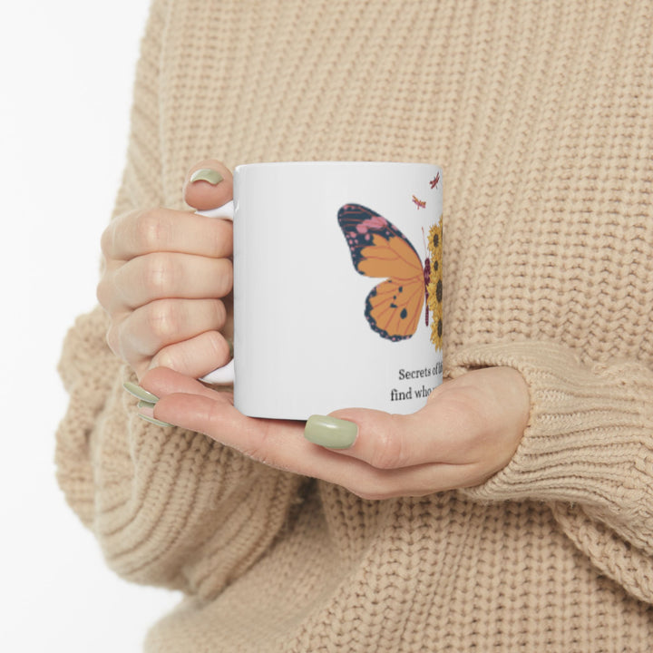 Butterfly & Sunflower Inspirational Ceramic Mug - Secrets of Life Design (11oz, 15oz)
