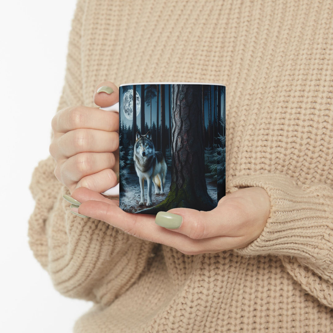 Mystical Wolf Ceramic Mug - Enchanting 11oz & 15oz Coffee Cup for Nature Lovers