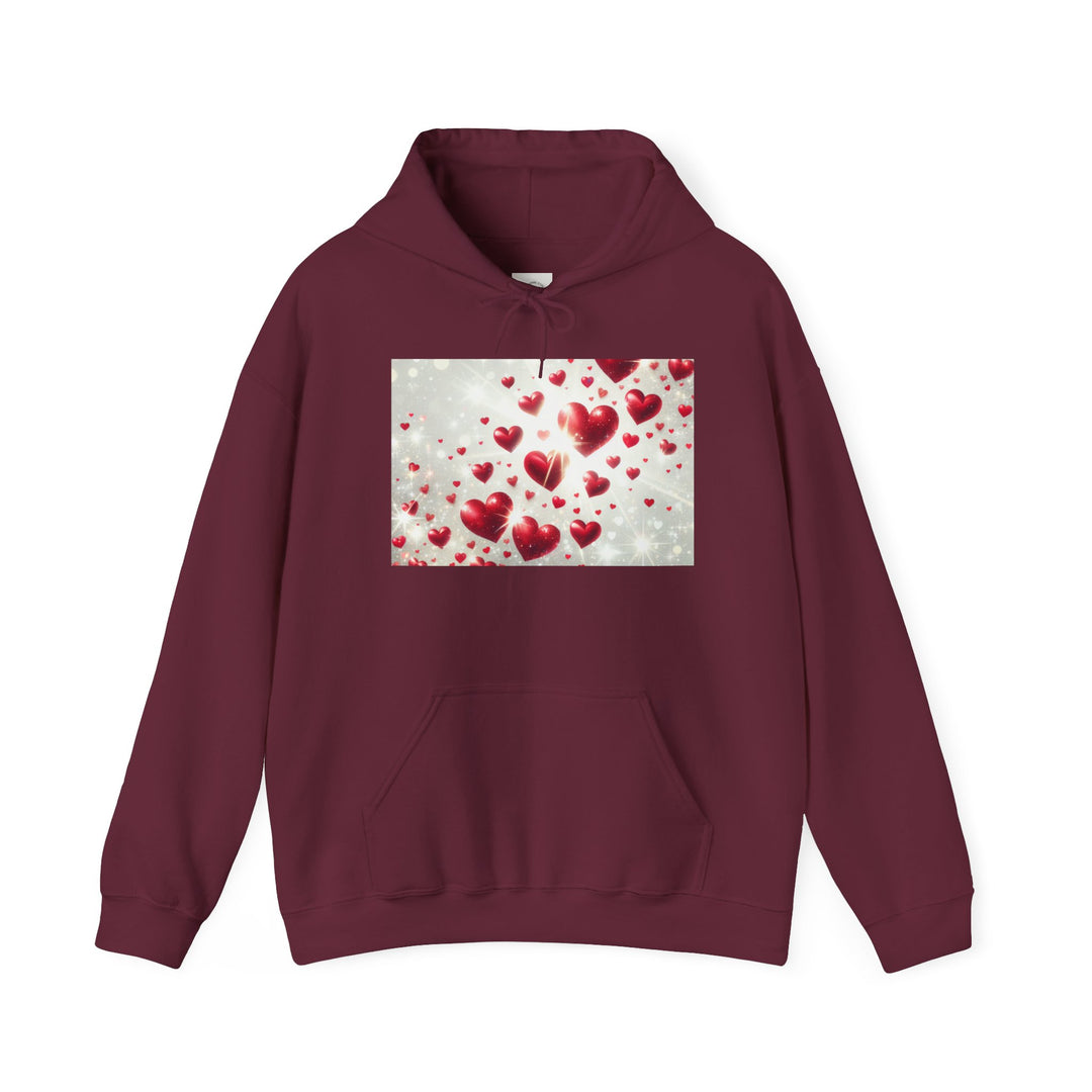 Love Hearts Unisex Hoodie, Cozy Valentine's Day Sweatshirt, Warm Gift for Him/Her, Cute Snug Pullover for Couples, Romantic Apparel