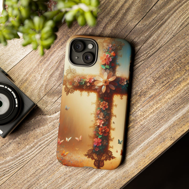 Floral Cross Phone Case, Tough Cases for Christians, Religious Gifts, Cute Floral Accessories, Chic Phone Cover, Spring Vibes
