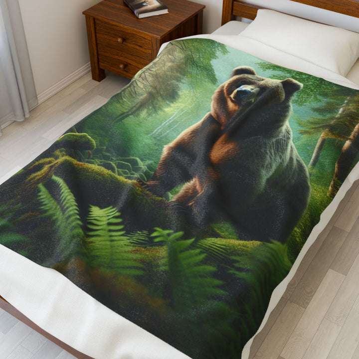 Cozy Bear Velveteen Plush Blanket - Perfect for Nature Lovers & Gifting