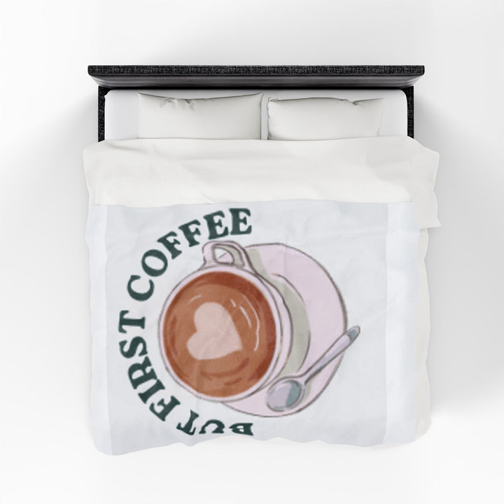 Cozy Coffee Time Velveteen Plush Blanket - Perfect Gift for Coffee Lovers