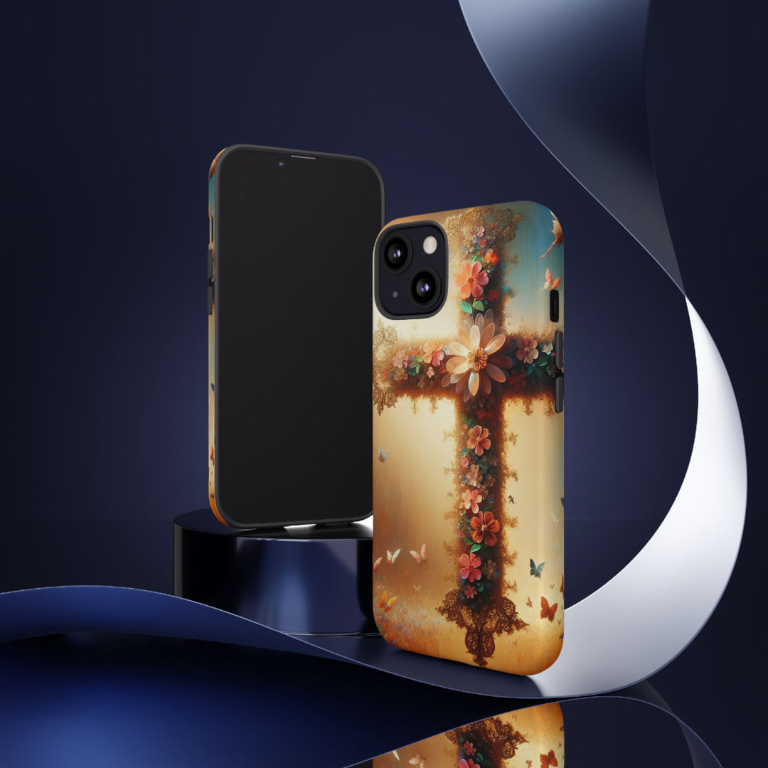 Floral Cross Phone Case, Tough Cases for Christians, Religious Gifts, Cute Floral Accessories, Chic Phone Cover, Spring Vibes