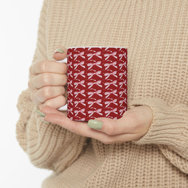 Elegant Red Ribbon Ceramic Mug - Perfect for Gift Giving and Home Decor