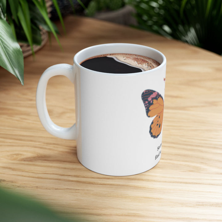 Butterfly & Sunflower Inspirational Ceramic Mug - Secrets of Life Design (11oz, 15oz)