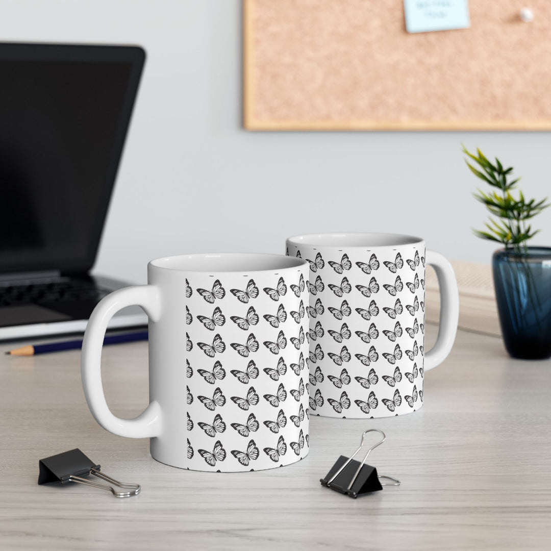 Butterfly Pattern Ceramic Mug - Elegant Gift for Nature Lovers