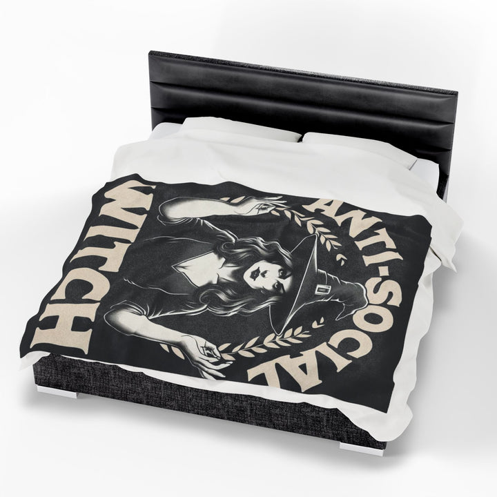 Anti-Social Witch Velveteen Plush Blanket | Cozy Throw Blanket for Halloween, Gift for Witches, Home Decor, Soft Wrap
