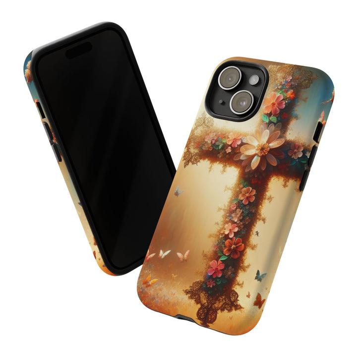 Floral Cross Phone Case, Tough Cases for Christians, Religious Gifts, Cute Floral Accessories, Chic Phone Cover, Spring Vibes