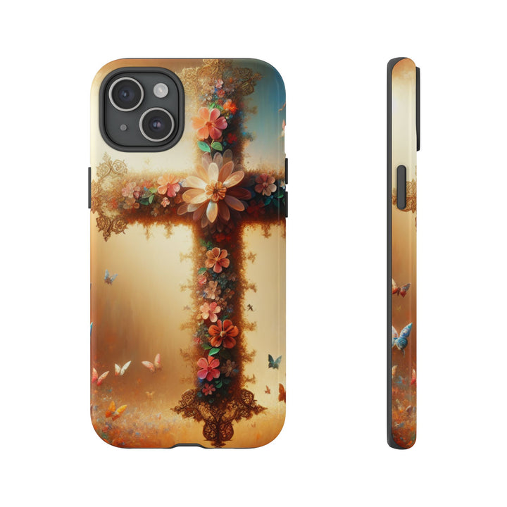 Floral Cross Phone Case, Tough Cases for Christians, Religious Gifts, Cute Floral Accessories, Chic Phone Cover, Spring Vibes