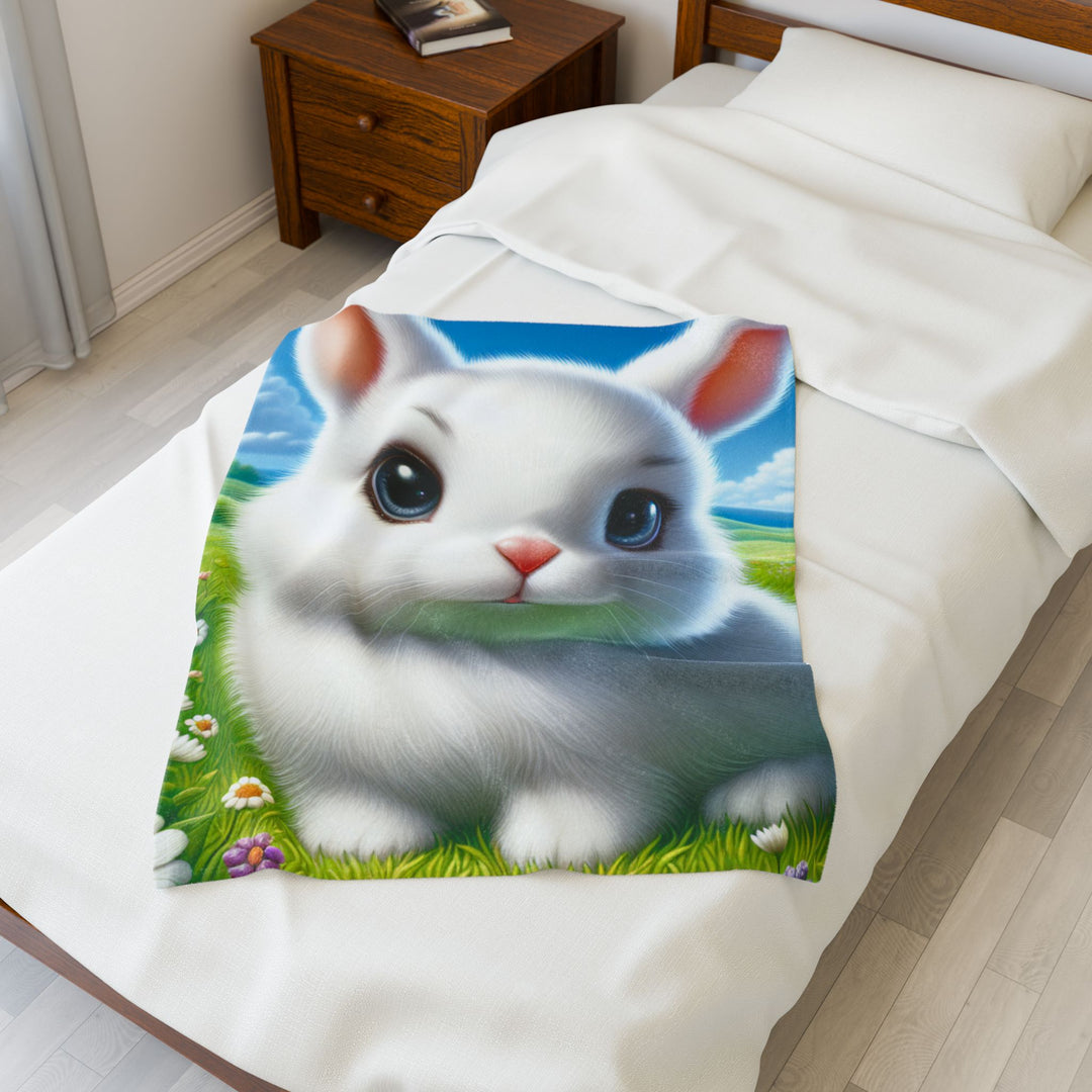 Cute Bunny Velveteen Plush Blanket - Soft & Cozy for Kids and Bunny Lovers