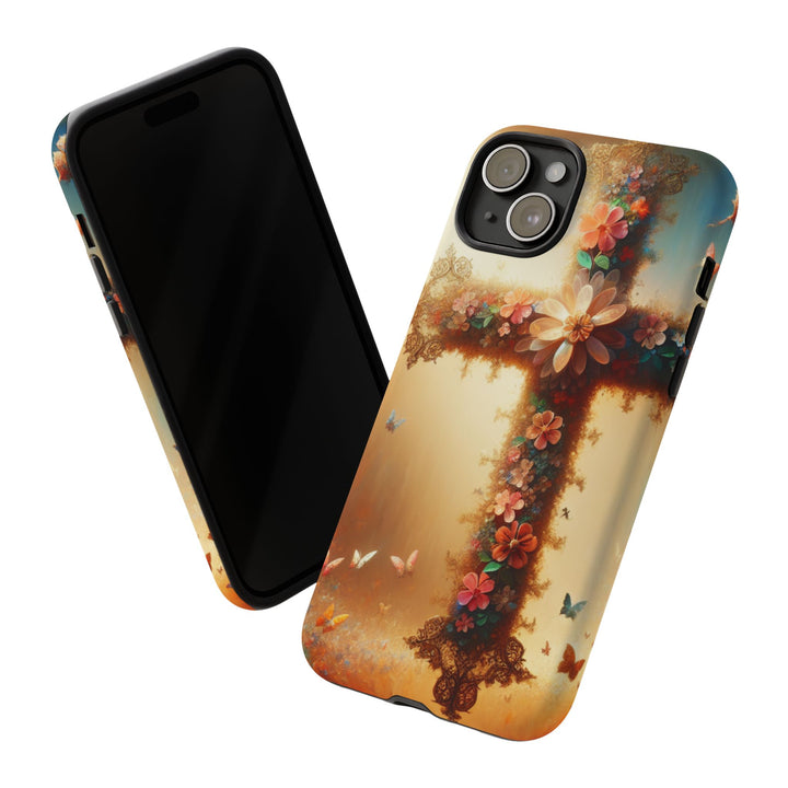 Floral Cross Phone Case, Tough Cases for Christians, Religious Gifts, Cute Floral Accessories, Chic Phone Cover, Spring Vibes