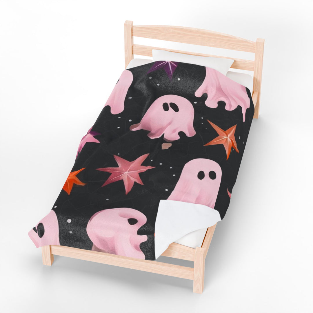 Pink Ghost Halloween Blanket - Velveteen Plush