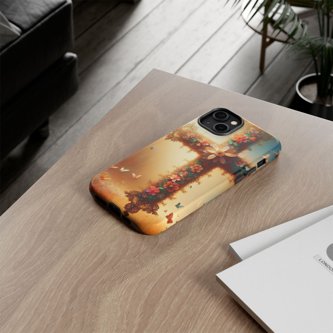 Floral Cross Phone Case, Tough Cases for Christians, Religious Gifts, Cute Floral Accessories, Chic Phone Cover, Spring Vibes