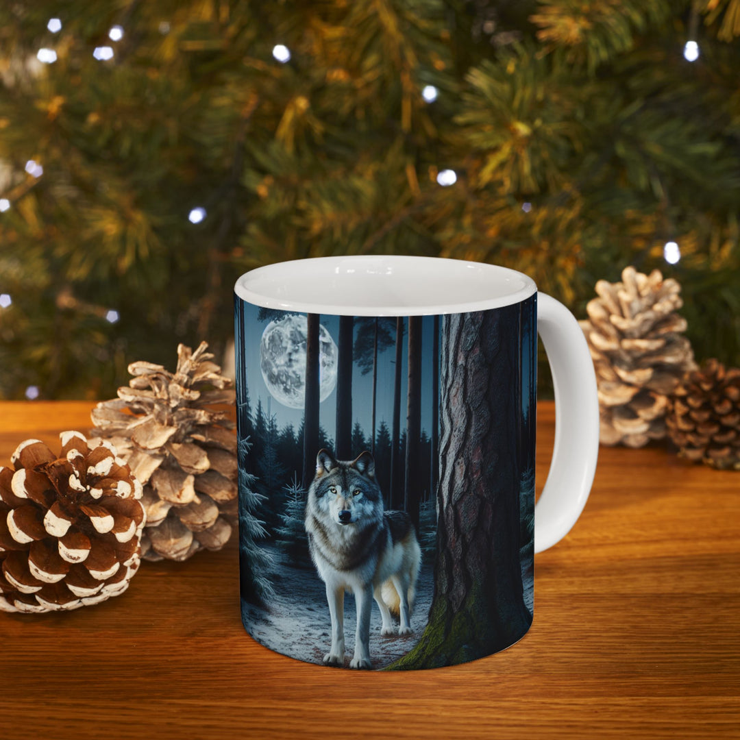 Mystical Wolf Ceramic Mug - Enchanting 11oz & 15oz Coffee Cup for Nature Lovers