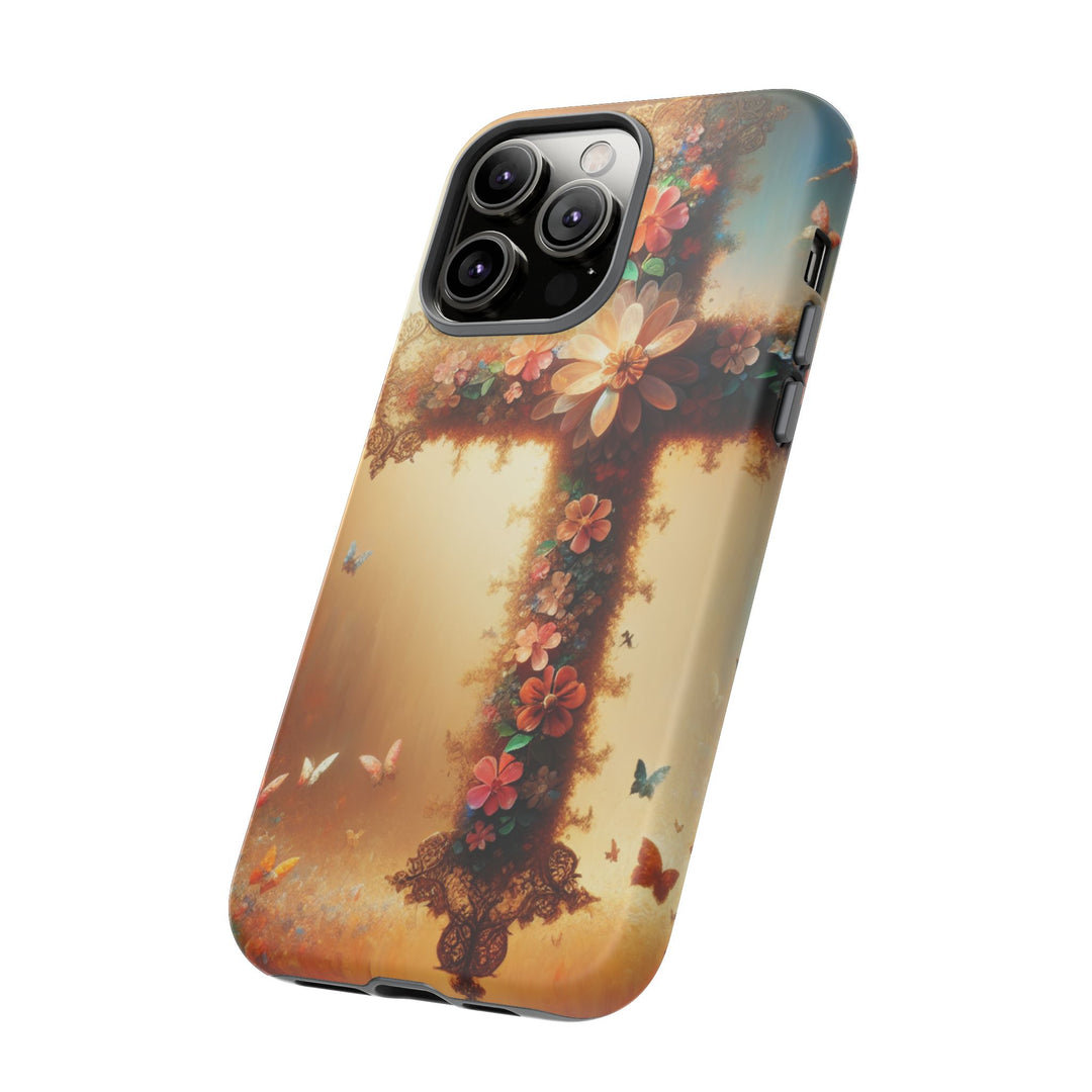 Floral Cross Phone Case, Tough Cases for Christians, Religious Gifts, Cute Floral Accessories, Chic Phone Cover, Spring Vibes