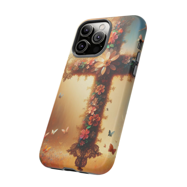 Floral Cross Phone Case, Tough Cases for Christians, Religious Gifts, Cute Floral Accessories, Chic Phone Cover, Spring Vibes