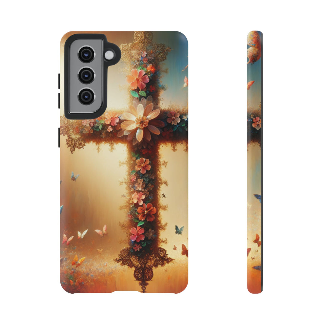 Floral Cross Phone Case, Tough Cases for Christians, Religious Gifts, Cute Floral Accessories, Chic Phone Cover, Spring Vibes