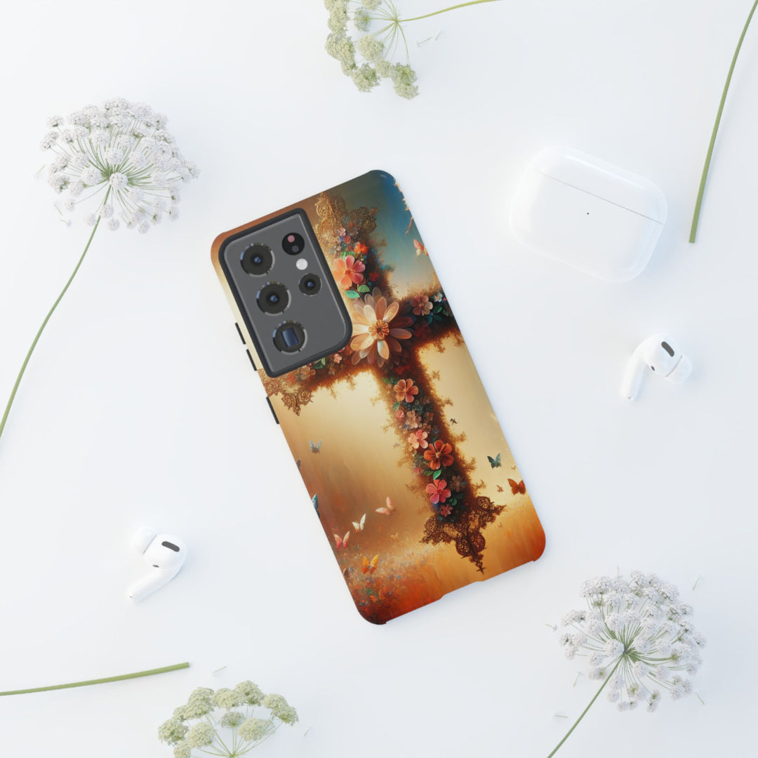 Floral Cross Phone Case, Tough Cases for Christians, Religious Gifts, Cute Floral Accessories, Chic Phone Cover, Spring Vibes