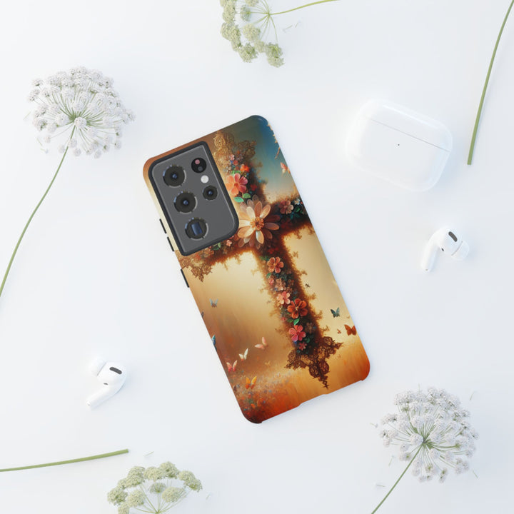 Floral Cross Phone Case, Tough Cases for Christians, Religious Gifts, Cute Floral Accessories, Chic Phone Cover, Spring Vibes