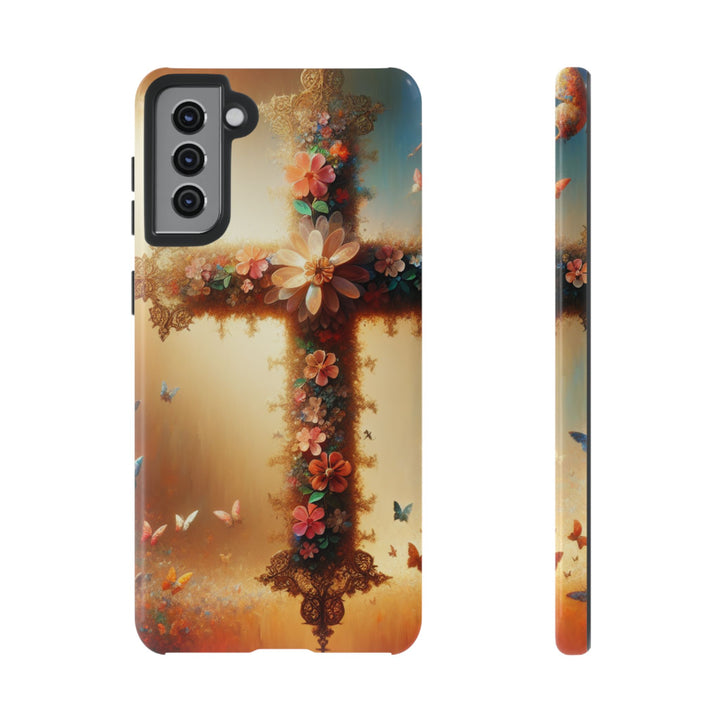 Floral Cross Phone Case, Tough Cases for Christians, Religious Gifts, Cute Floral Accessories, Chic Phone Cover, Spring Vibes