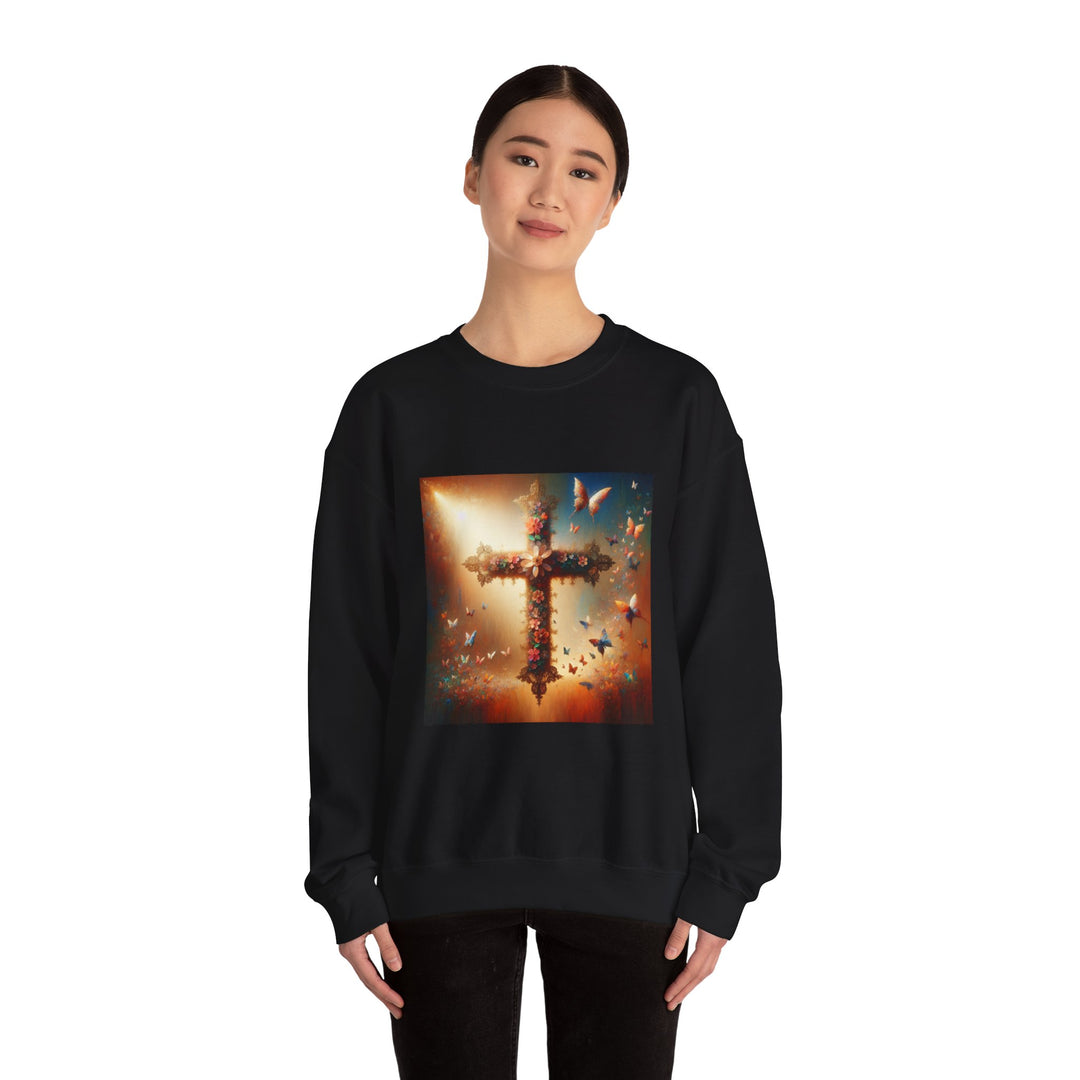 Faith-Inspired Butterfly Sweatshirt, Unisex Crewneck, Cozy Christian Apparel, Gift for Easter, Inspirational Sweatshirt, Casualwear