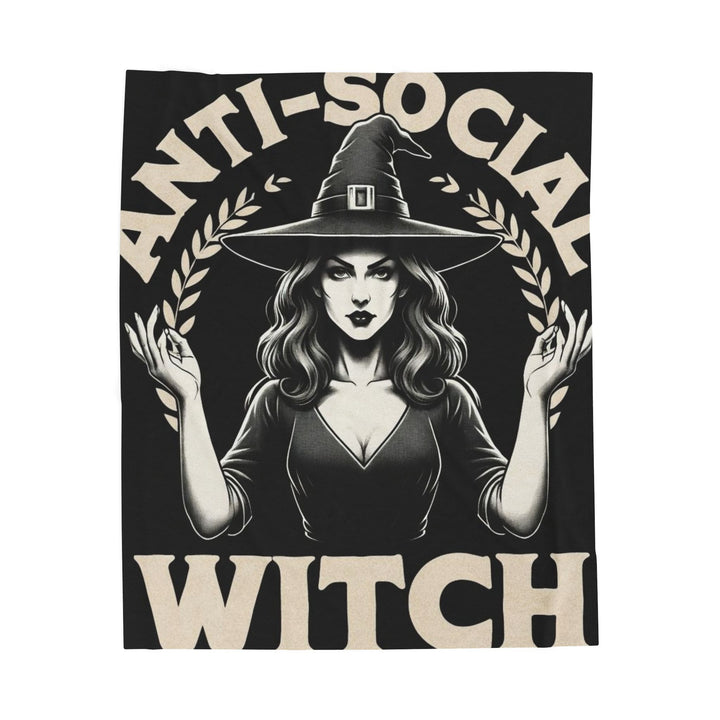 Anti-Social Witch Velveteen Plush Blanket | Cozy Throw Blanket for Halloween, Gift for Witches, Home Decor, Soft Wrap