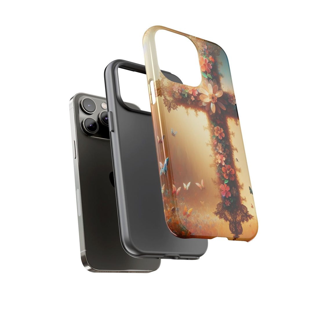 Floral Cross Phone Case, Tough Cases for Christians, Religious Gifts, Cute Floral Accessories, Chic Phone Cover, Spring Vibes