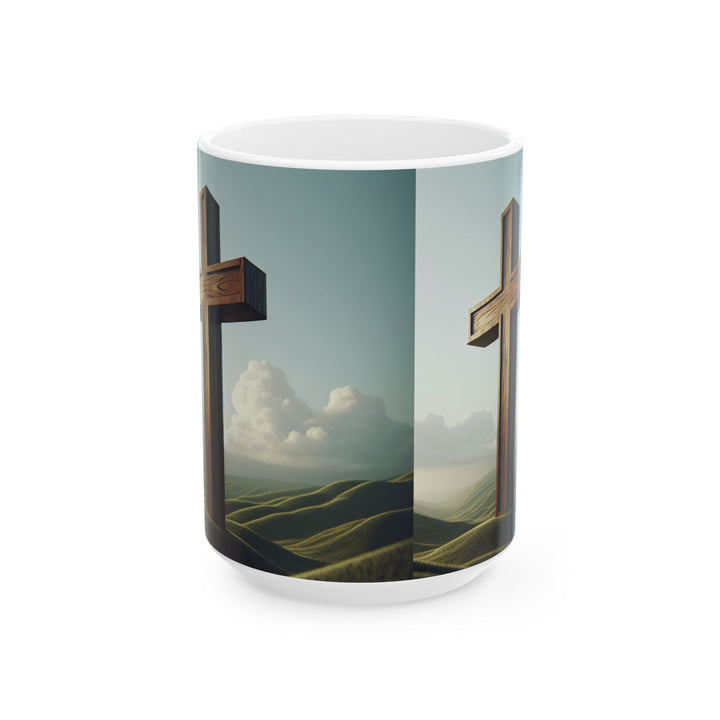 Faith-Inspired Ceramic Mug with Scenic Cross Design, Coffee Cup for Christians, Spiritual Gift, Prayer Mug, Religious Decor