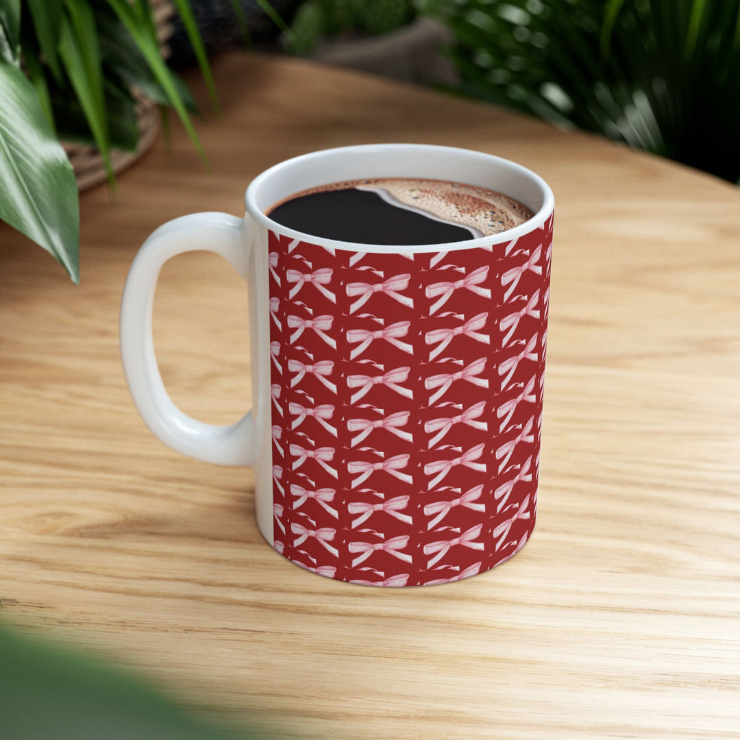Elegant Red Ribbon Ceramic Mug - Perfect for Gift Giving and Home Decor