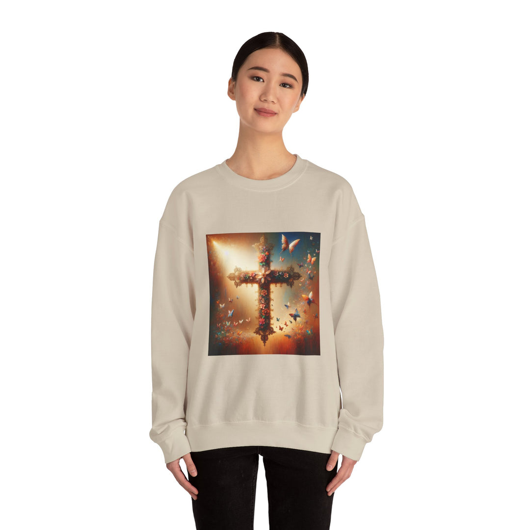 Faith-Inspired Butterfly Sweatshirt, Unisex Crewneck, Cozy Christian Apparel, Gift for Easter, Inspirational Sweatshirt, Casualwear