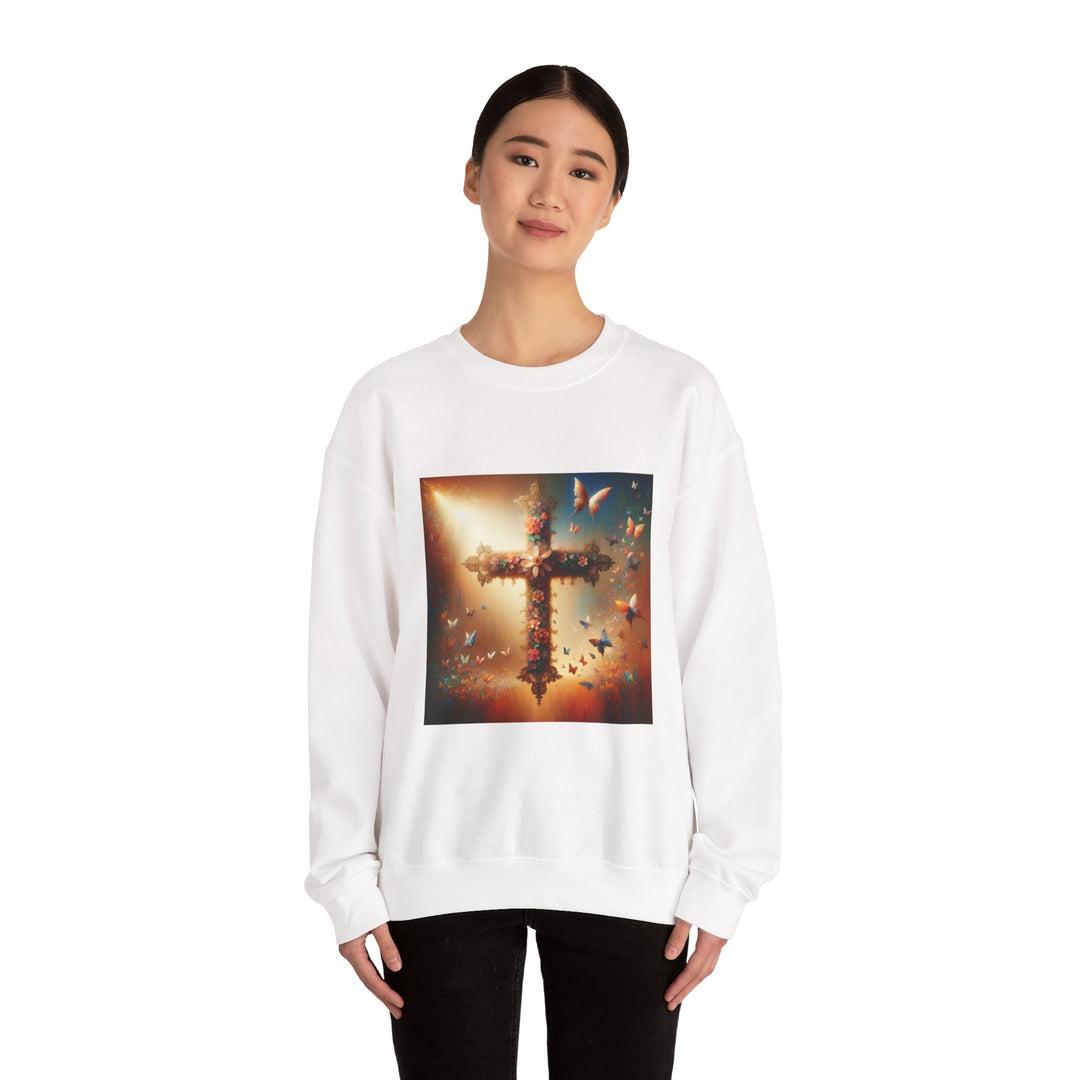 Faith-Inspired Butterfly Sweatshirt, Unisex Crewneck, Cozy Christian Apparel, Gift for Easter, Inspirational Sweatshirt, Casualwear