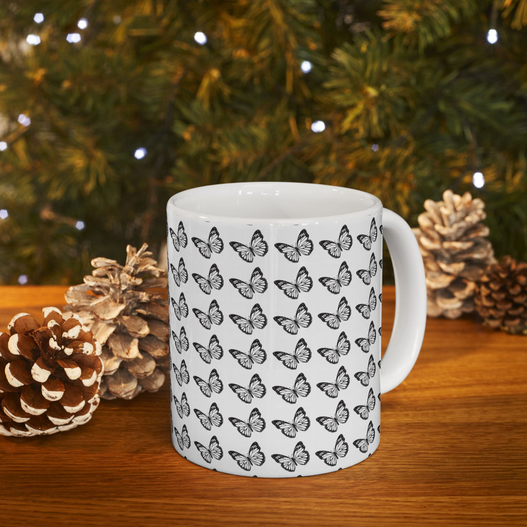 Butterfly Pattern Ceramic Mug - Elegant Gift for Nature Lovers