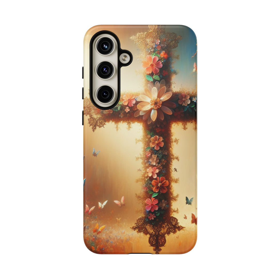 Floral Cross Phone Case, Tough Cases for Christians, Religious Gifts, Cute Floral Accessories, Chic Phone Cover, Spring Vibes
