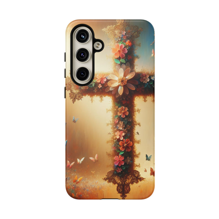 Floral Cross Phone Case, Tough Cases for Christians, Religious Gifts, Cute Floral Accessories, Chic Phone Cover, Spring Vibes