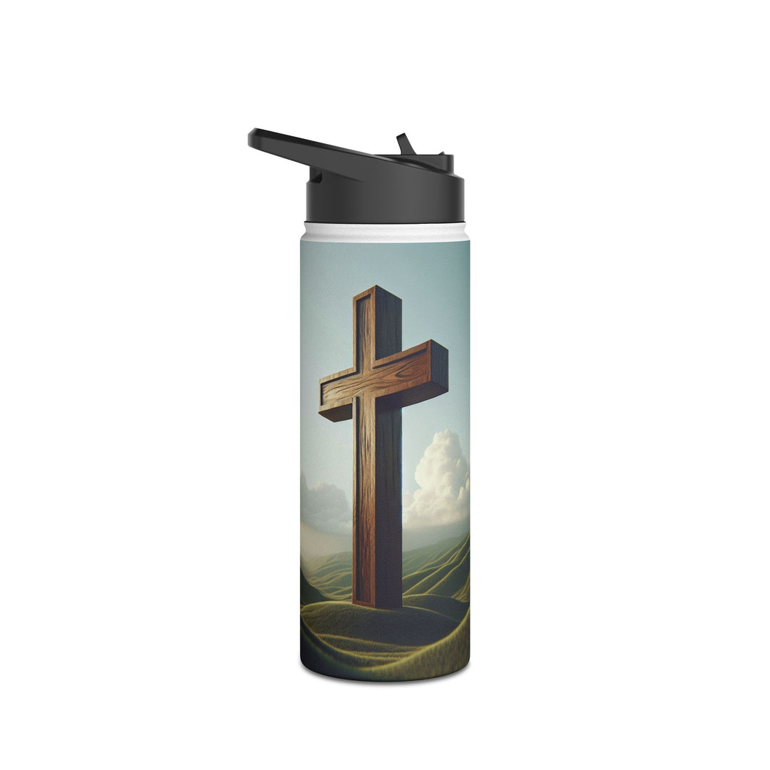 Inspirational Stainless Steel Water Bottle with Cross Design, Eco-Friendly Hydration, Travel Mug, Fitness Gift, Christian Accessories